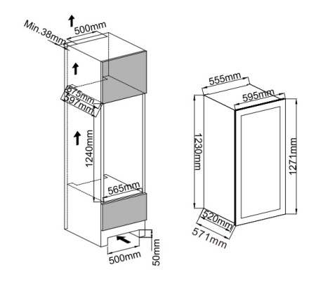 Двухзонный винный шкаф MC Wine W60B встраиваемый в колонну